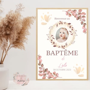 Póster de bautizo personalizado - Póster de bienvenida - Decoración de bautizo - Póster de bebé y niño - Foto y nombre - Impresión de póster