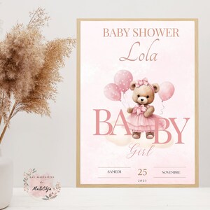 Affiche personnalisée Baby Shower Ourson - fille ou garçon - Impression affiche poster - bébé - Personnalisation - décoration de fête