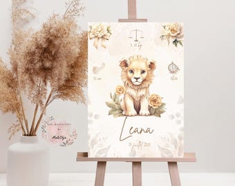 Personalized watercolor birth baptism poster - First name - Birth gift - Baby child poster - Bedroom decoration - Party decoration