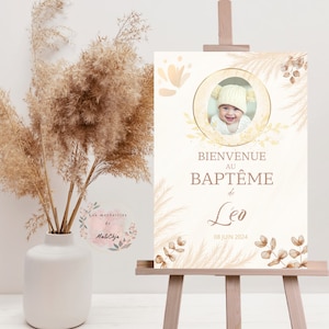 Póster de bautizo personalizado - Póster de bienvenida - Decoración de bautizo - Póster de bebé y niño - Foto y nombre - Impresión de póster