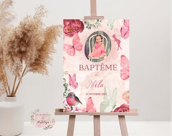 Affiche personnalisée Baptême forêt enchantée - Affiche bienvenue - Décoration baptême - affiche bébé et enfant - Photo et prénom - cadeau