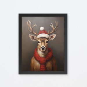 Reindeer Santa Art Print | Christmas Printable Art | Deer Christmas Art | Holiday Decor | Christmas Decor | Christmas Digital Art Funny