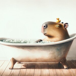 Capybara Bathroom Art | Capybara Bath Poster | Kids Bathroom Art | Animals in Bathtubs | Capybara Printable Art | Capybara Digital Download