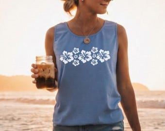 Hibiscus Tank Top, Best Selling Tank, Tropical Flower Pattern, Original Hibiscus Pattern Copied By A Lot Stores, ABrewedCuppaHumor Original