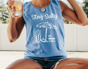 Salty Comfort Colors, Salty Tank Top, Beach Vibe Tank, Stay Salty Tee, Trendy Beach Vibe, Beach Wears Tank, Cute Beach Vibe,Hawaii Vibe Tee
