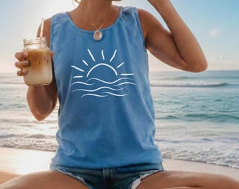 Comfort Colors Sun, Sun Tank Top, SunShine Vibe Tank, Sun Wave Tank, Ocean Wave Tank, Ocean Vibe Tee, Ocean Vibe, Surfing Vibe Tank
