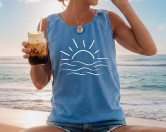 Komfortfarben Sonne, Sonnen-Tanktop, SunShine-Vibe-Tank, Sonnenwellen-Tank, Ozeanwellen-Tank, Ozean-Vibe-T-Shirt, Ozean-Vibe, Surf-Vibe-Tank