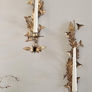 Vintage Gold Leaf Wall Candle Sconces (Set of 2) image 1