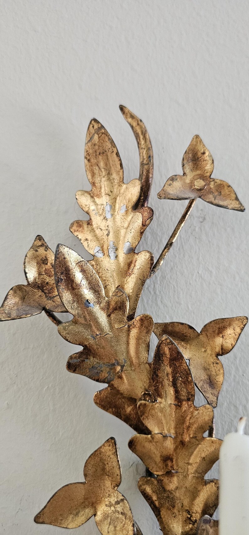 Vintage Gold Leaf Wall Candle Sconces (Set of 2) image 9