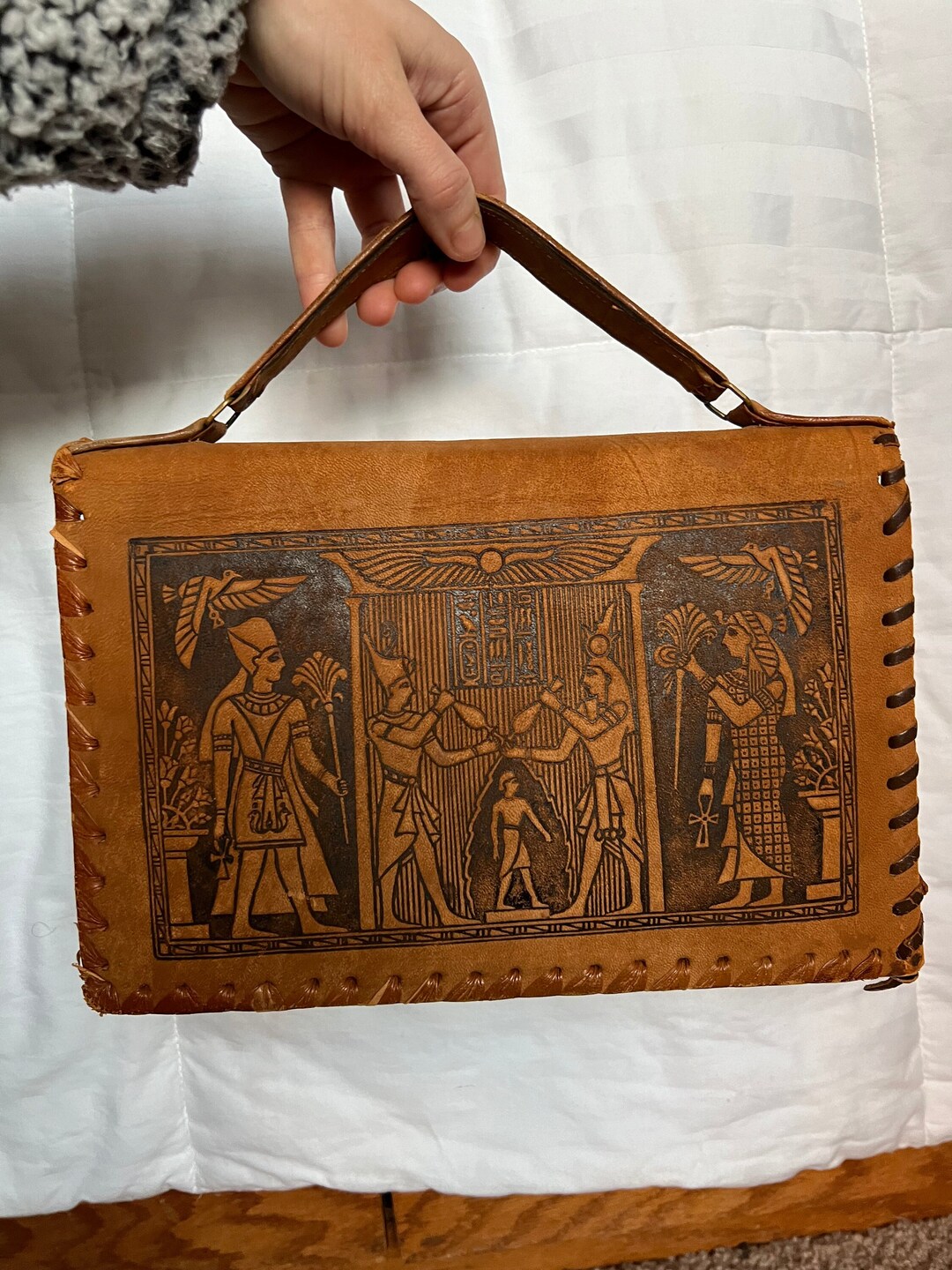 Vintage Egyptian Royal Pharoah Scene Leather Clutch Purse Etsy