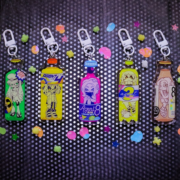 Agent Soda Double-Sided Epoxy Keychain Charms - Splatoon Inspired, Captain, 3, 4, 8, Octo Expansion, Side Order