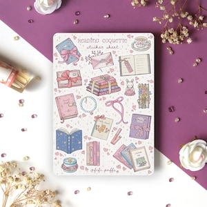 Foglio di adesivi Reading Coquette / adesivi per planner, adesivi pastello, adesivi per libri, inverno, adesivi per album, rosa, arte accogliente, lettura