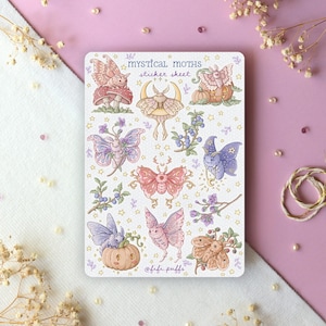 Foglio di adesivi Mystical Moths / adesivi per planner, adesivi per diario, adesivi autunnali, magici, arte accogliente, adesivi primaverili, adesivi zucca