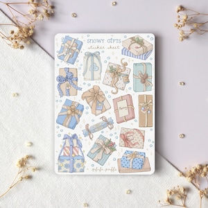 Hoja de pegatinas Snowy Gifts / pegatinas para planificador, pegatinas para bullet journal, navidad, invierno, pegatinas para álbumes de recortes, regalo hecho a mano