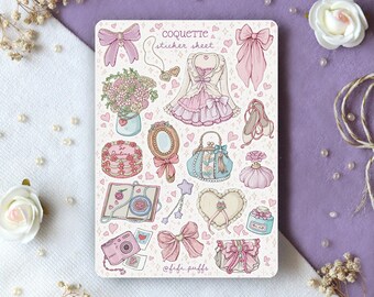 Sticker Sheet Coquette | planner stickers, pastel deco stickers, bullet journal stickers, spring, scrapbook stickers, pink, cozy art