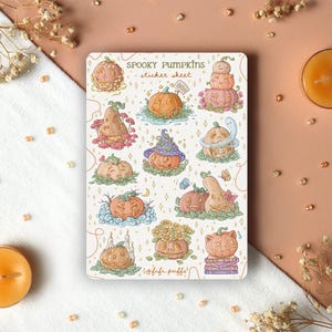 Feuille d'autocollants Citrouilles effrayantes |  autocollants pour agenda, autocollants automne, citrouilles, autocollants halloween, autocollants scrapbooking, cadeau fait main
