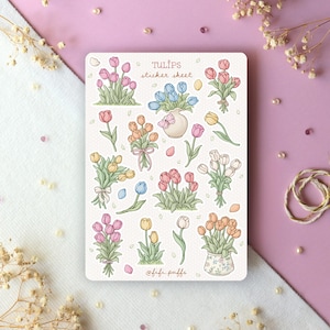 Foglio di adesivi Tulipani / adesivi per planner, fiori, adesivi per bullet journal, floreali, adesivi per scrapbooking, regalo fatto a mano