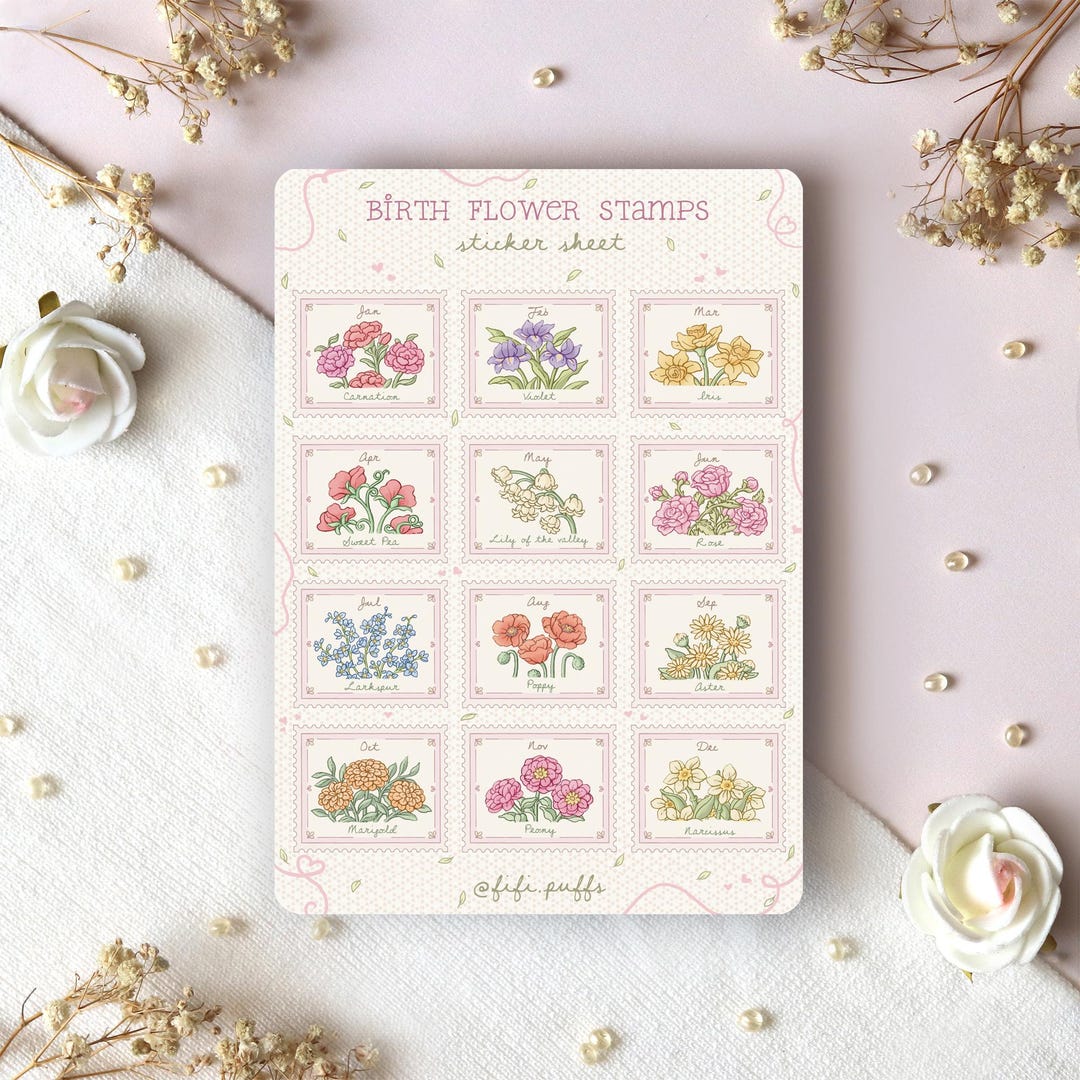 Sticker Sheet Birth Flower Stamps | Planner Stickers, Flowers, Bullet ...