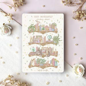 Foglio di adesivi Cozy Bookshelf / adesivi per planner, adesivi per bullet journal, libri, lettura, adesivi per scrapbooking, regalo fatto a mano