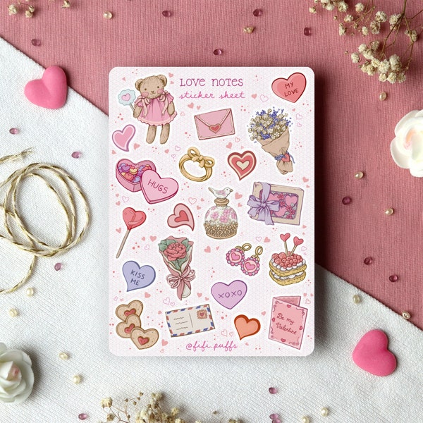 Sticker Sheet Love Notes | planner stickers, bullet journal stickers, valentines stickers, romantic, scrapbook stickers, handmade gift