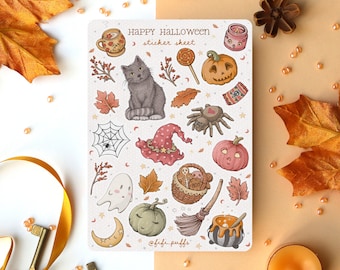 Sticker Sheet Happy Halloween | planner stickers, bullet journal stickers, fall, autumn, halloween, scrapbook stickers, handmade gift