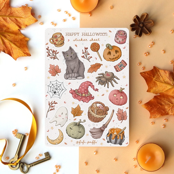 Sticker Sheet Happy Halloween | planner stickers, bullet journal stickers, fall, autumn, halloween, scrapbook stickers, handmade gift