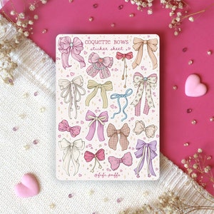 Foglio di adesivi Coquette Bows / adesivi per planner, adesivi carini, adesivi per bullet journal, primavera, adesivi per scrapbooking, rosa, arte accogliente