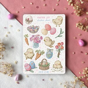 Hoja de pegatinas con alegría de Pascua / pegatinas de Pascua, pegatinas para bullet journal, pegatinas para planificador, pegatinas para álbumes de recortes, pegatinas de primavera, pájaros, flores