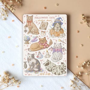 Feuille d'autocollants Chats d'Halloween | Stickers agenda, stickers bullet journal, automne, stickers chats, halloween, stickers scrapbooking, cadeau fait main