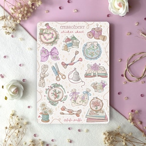 Feuille d'autocollants à broder | autocollants pour agenda, oeuvre d'art cosy, autocollants pour bullet journal, autocollants de couture, autocollants de scrapbooking, autocollants d'automne, calendrier