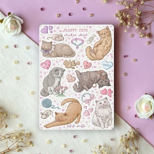 Sticker Bogen fluffy cats | Planner Sticker, Kätzchen Sticker, Bullet Journal Sticker, Tiere, Scrapbook Sticker, Cozy Art, Kalender