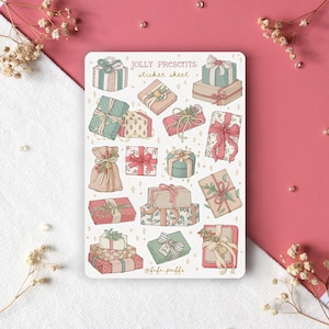 Hoja de pegatinas Jolly Presents / pegatinas para planificador, pegatinas para bullet journal, navidad, invierno, pegatinas para álbumes de recortes, regalo hecho a mano
