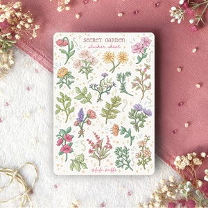 Feuille d'autocollants Jardin secret | autocollants pour agenda, fleurs, autocollants pour bullet journal, floral, autocollants pour scrapbooking, cadeau fait main