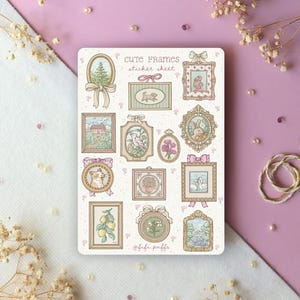 Feuille d'autocollants Cadres mignons | autocollants pour agenda, autocollants mignons, autocollants pour bullet journal, autocollants pour scrapbooking, printemps, art cosy