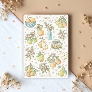Hoja de pegatinas de peras / pegatinas para planificador, pegatinas de frutas, pegatinas para bullet journal, pegatinas para scrapbooking, primavera, arte acogedor