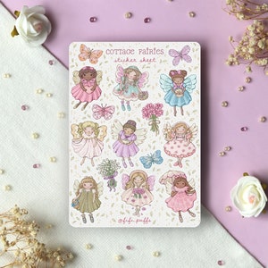 Feuille d'autocollants Cottage Fairies | stickers agenda, stickers bullet journal, stickers cottage, stickers fées, stickers scrapbooking, calendrier