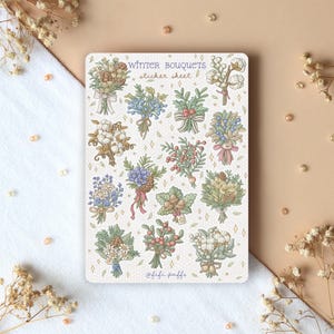 Folha de adesivos Winter Bouquets | adesivos de planejador, adesivos de diário de marcadores, natal, outono, adesivos de flores, presente feito à mão