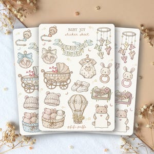 Feuille d'autocollants série bébé | autocollants pour agenda, autocollants pour bullet journal, autocollants pour baby shower, nouveau-né, autocollants pour scrapbooking, cadeau fait main