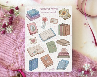 Sticker Sheet Reading Time | planner stickers, bullet journal stickers, winter, reading, scrapbook stickers, handmade gift