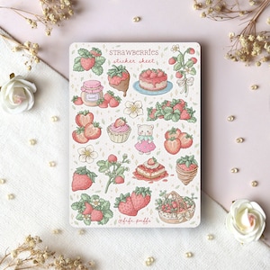 Stickervel Aardbeien | plannerstickers, fruitstickers, bulletjournalstickers, plakboekstickers, lente, gezellige kunst
