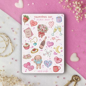 Hoja de pegatinas con corazones dulces / pegatinas para planificadores, pegatinas para bullet journal, pegatinas de San Valentín, pegatinas románticas, pegatinas para álbumes de recortes, regalo hecho a mano