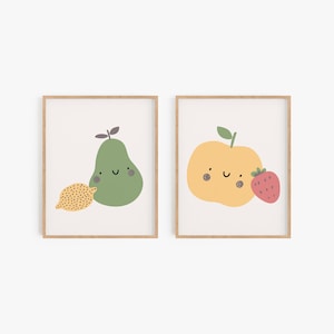 Fruit Nursery Wall Art, Cute Fruit Art Prints, Kids Playroom Wall Decor, Apple Pear Pineapple Printable Wall Art, Digital Download BFRUIT01