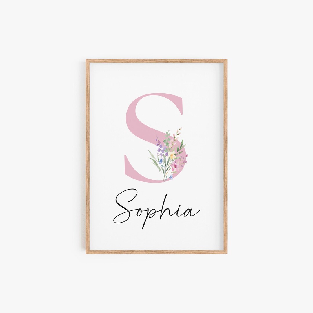 Pink Wildflower Nursery Wall Art | Personalized Name Prints for Baby ...