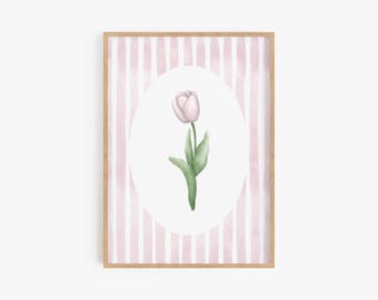 Stampa per cameretta dei bambini con tulipani rosa: stampa floreale ad acquerello da parete (download digitale)