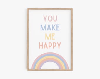 Pastel Rainbow Print, You Are My Sunshine, Nursery Decor (Digital Download)