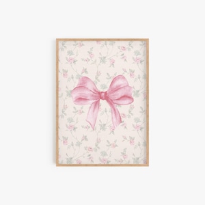 Vintage Ballerina Print: Soft Pink Bow, Nursery Wall Art (Digital Download)