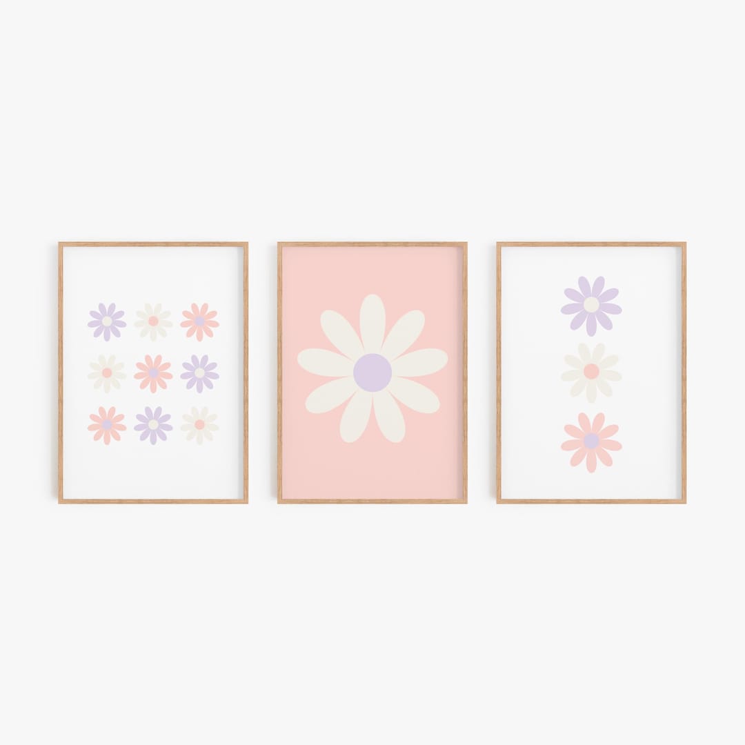 Pink Flower Nursery Wall Art Set of 3 | Pastel Floral Prints for Baby ...