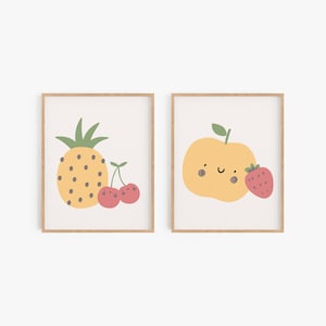 Fruit Nursery Wall Art, Cute Fruit Art Prints, Kids Playroom Wall Decor, Apple Pear Pineapple Printable Wall Art, Digital Download BFRUIT01