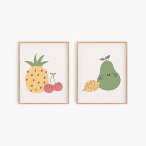 Fruit Nursery Wall Art, Cute Fruit Art Prints, Kids Playroom Wall Decor, Apple Pear Pineapple Printable Wall Art, Digital Download BFRUIT01