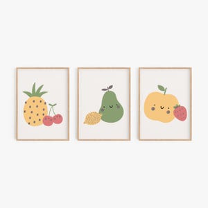 Fruit Nursery Wall Art, Cute Fruit Art Prints, Kids Playroom Wall Decor, Apple Pear Pineapple Printable Wall Art, Digital Download BFRUIT01